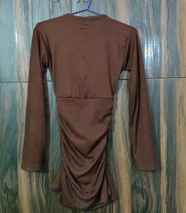 Elegant Brown Ruched Bodycon Mini Dress for Women