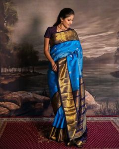 Stunning Blue & Gold Silk Saree