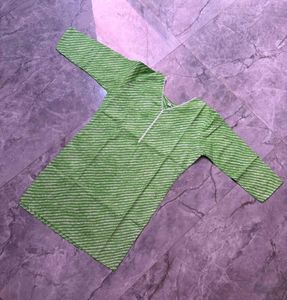 Blue/Green Striped Kurta with White Lace Detail