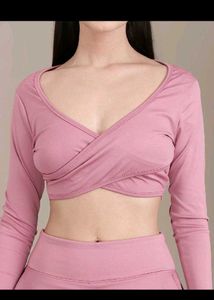 Chic Pink Long-Sleeve Crop Top &amp; Skirt Set