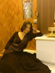 Elegant Brown Velvet Lehenga Choli FUL SET