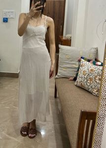 Off White Chic Polka Dot Maxi Dress