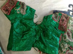 Green &amp; Red Embroidered Saree