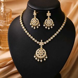 Gold Plated CZ Stone Necklace Set with Earrings &amp;