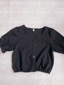 Black Square Neck Puff Sleeve Top