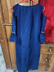 Cold Shoulder Navy Blue Kurta Sharara Set