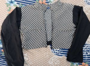 black and white checked shrug