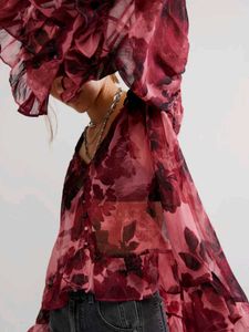 Sheer Floral Ruffle Blouse
