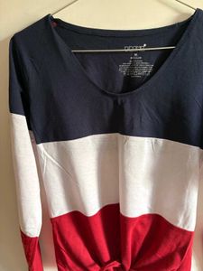 Long Sleeve Striped Tie-Front Top