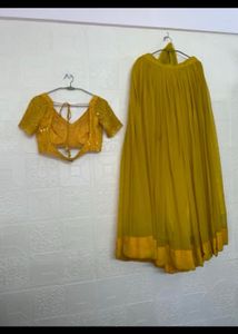 Yellow Sequined Blouse &amp; Skirt Set