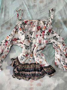 Boho Floral Cold Shoulder Blouse