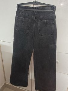 Zara Gray Wash Wide Leg Jeans