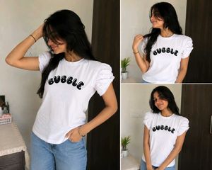 White Bubble Print Puff Sleeve T-Shirt