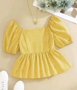 Yellow pintresty Gingham Puff Sleeve Top