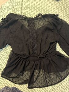 Elegant Black Sheer Blouse with Ruffle Detail