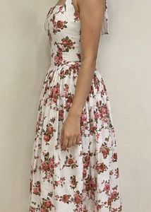 Vintage Floral Halter Neck Midi Dress