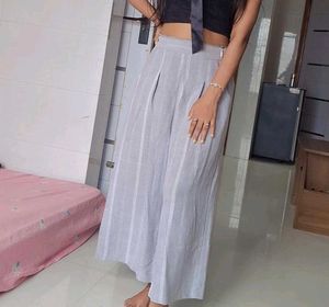 Stylish Black Top &amp; Striped Pants Set