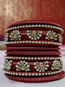 Maroon &amp; Pearl Embellished Bangles