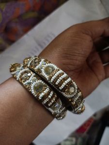 Metal Stone Bangles With Pearl
