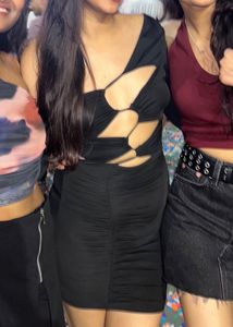 Black Cut-Out Ruched Mini Dress