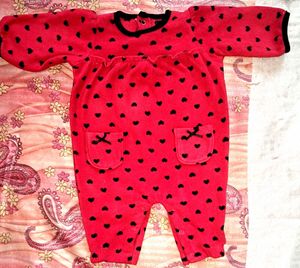 Adorable Red Heart Print Baby Romper