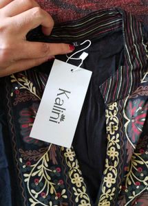 Elegant Black Kurta with Red Pants