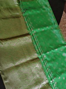 Green Satin Saree with Brocade