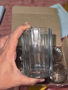 Set of Clear Ribbed Glass Tumblers