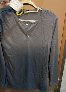 Off duty- Men's Grey Long Sleeve Henley T-Shirt