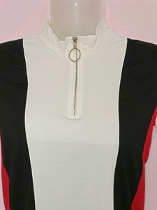 SHEIN Women's O-ring Zip Up Top/Tshirt