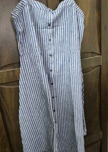 Blue &amp; White Striped Midi Dress