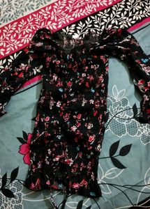 Black Floral Smocked Puff Sleeve Mini Dress