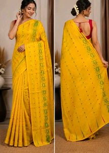 Vibrant Yellow Cotton Saree