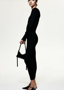 Elegant Black Long Sleeve V-Neck Dress