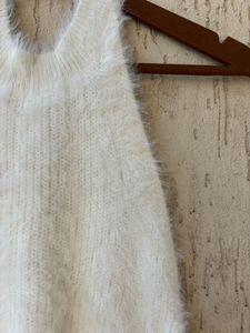 Fuzzy Cream Halter Neck Top