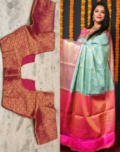 NewElegantSkyBlue&Pink KanjvrmSilkSaree-ExtraStch