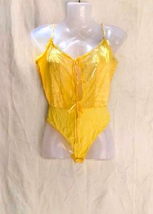 I. Yellow Lace Trim Bodysuit