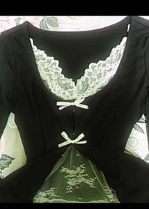 y2k Cute Black Lace Trimmed Long Sleeve Top
