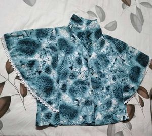 Stylish Blue Printed Top with Lace Detail