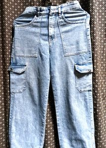 L💙 Light Blue High Waist Cargo Jeans | Wide Leg D