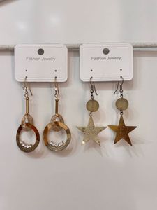 Fashionable Gold Tone Dangle Earrings- set of 2