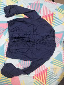 Chic Navy Blue Ruffled Long Sleeve Top