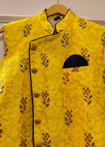 Yellow Koti Will Navy Blue Kurta &amp; Pajama
