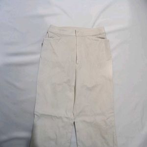 Cream Formal High Waisted Straight Leg Trousers