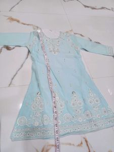 Girls' Light Blue Embroidered Salwar Kameez