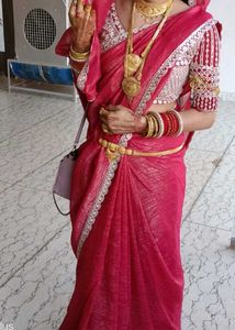 Elegant Pink Silk Saree with Embellished Blouse