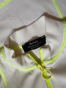 Bershka White Ribbed Zip-Up Tank Top