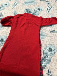 Red Patterned Knit kurti with pant