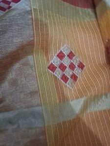 New puja path eear saree red yellow