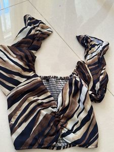 Trendy Animal Print Ruched Cropped Top